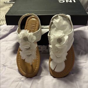 INC International Concepts White and Tan Floral Sandals